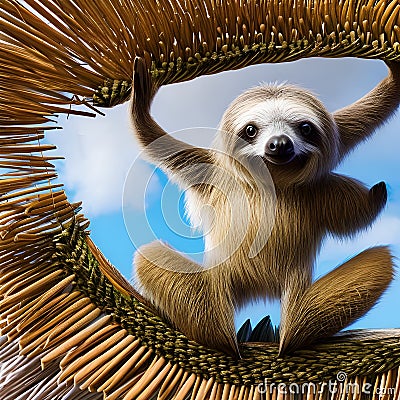 A whimsical sloth with wings made of fluffy clouds, lazily floating through a surreal sky2, Generative AI Stock Photo