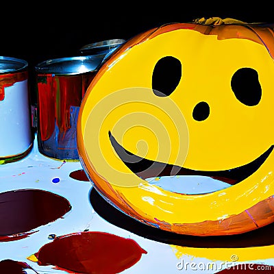 AI-drawing of a Cheerful Pumpkin Palette Stock Photo