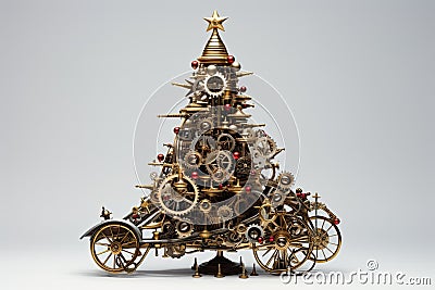 Whimsical Steampunk Christmas Tree AI Generated Illustration Stock Photo