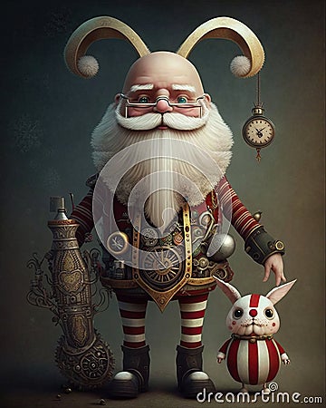 Whimsical Steampunk Santa Claus Easter Bunny Cute Diesel Punk Christmas Generative AI Stock Photo