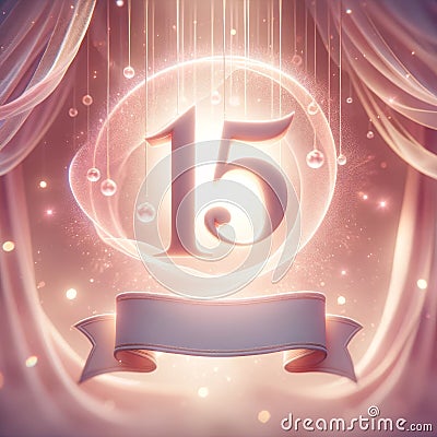 Magical 15th Anniversary with Glowing Number Stock Photo