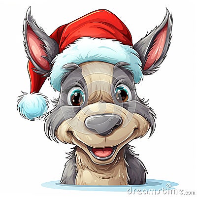 Whimsical Watercolor Christmas Donkey Isolated on White Background Cartoon Illustration