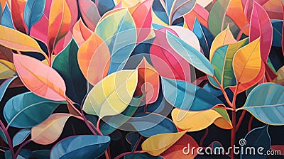 Whimsical Watercolor Rubber Plant Leaves AI Generated Cartoon Illustration