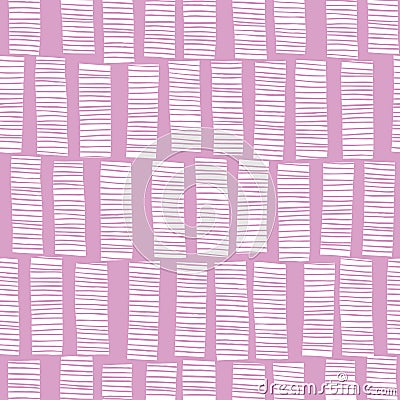 Whimsical White Hand-Drawn Textured Vertical Stripes on Purple Background Vector Seamless Pattern. Abstract Rectangles Vector Illustration