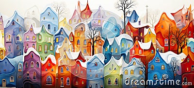Whimsical winter town with colorful houses Stock Photo