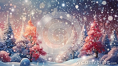 Whimsical Winter Wonderland: A Dreamy Illustration of Snowy Tree Stock Photo