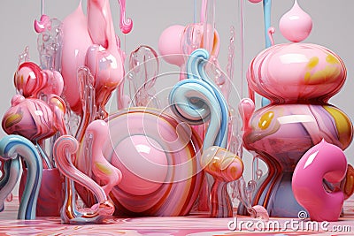 Whimsical Wonders: Abstract Pink 3D Render Unfolds in Colorful Splendor Stock Photo