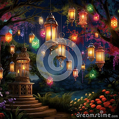 Whimsical Wonders: Vibrant Lanterns Cascading in Harmony Stock Photo