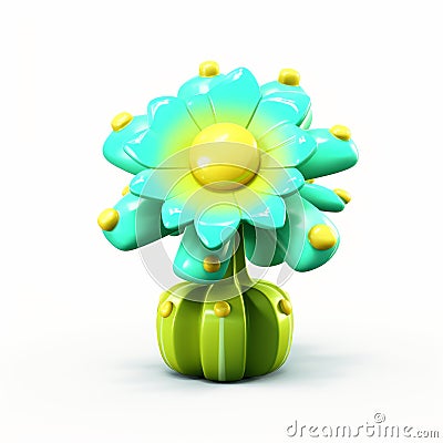 Whimsical Yellowgreen Mini 3d Plant On White Background Stock Photo