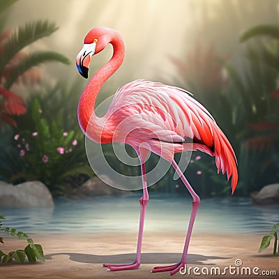 The whimsy of a cartoon flamingo brought to life Stock Photo