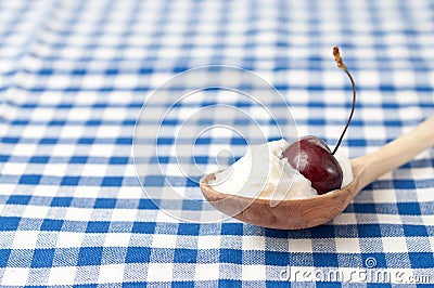Whip cream and cherry fruit Stock Photo