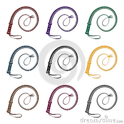 Whip icon in black style on white background. Rodeo symbol stock vector illustration. Vector Illustration