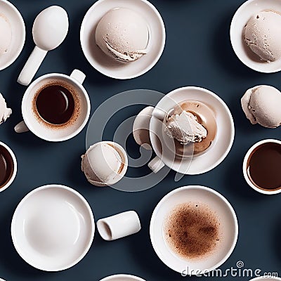 coffee ice cream on seamless texture tile Cartoon Illustration