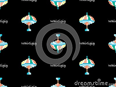 Whirligig seamless pattern on black background. Pixel style Stock Photo