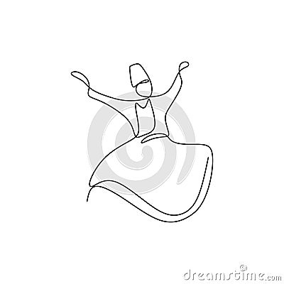 whirling dervish vector drawing. Vector illustration drawn with one line Vector Illustration