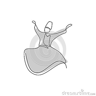 whirling dervish vector drawing. Vector illustration drawn with one line Vector Illustration