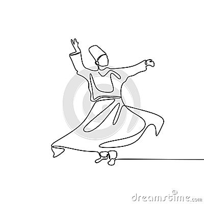 whirling dervish vector drawing. Vector illustration drawn with one line Vector Illustration