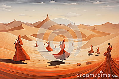 Whirling Dervishes in the Desert generated by AI Stock Photo