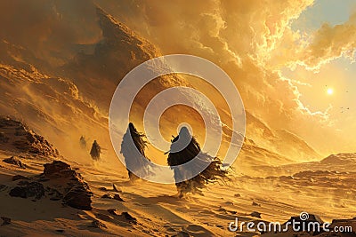 Whirling sandstorm nomads, wandering the desert in search of lost treasures - Generative AI Stock Photo