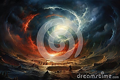 Whirling vortex elementals, conjuring powerful storms with their elemental prowess - Generative AI Stock Photo