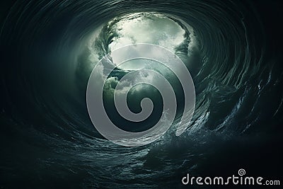 Whirlpool in the Deep Sea. Mysterious Underwater Scene Stock Photo