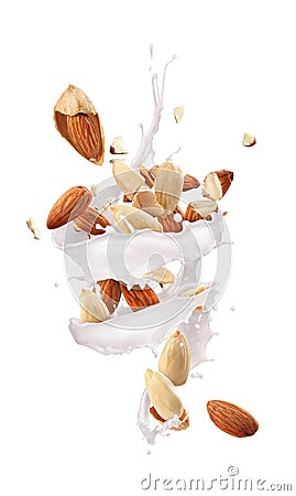 Whirlwind of milk with almonds Stock Photo