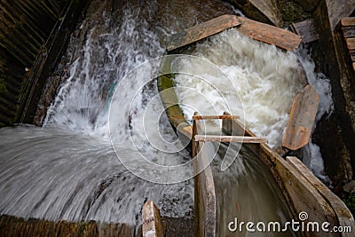 Whirpool tradional washing machine made by wood Stock Photo