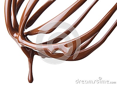 Whisk with melted chocolate over white Stock Photo