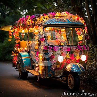 Whisked Away in Style: A Whimsical, Romantic Fusion Wedding Scene Stock Photo