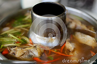 Whisker sheat fish in spicy and sour soup Stock Photo