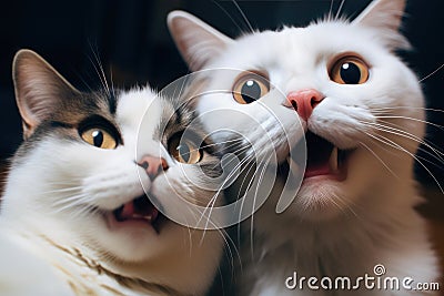 Whiskered Selfie: Feline Friends Pose. Stock Photo