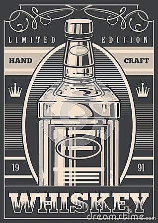 Whiskey alcohol monochrome vintage poster Vector Illustration