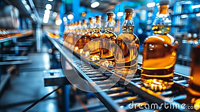 Whiskey Bottling Process In A Traditional Factory Setting For Efficient