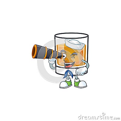 Whiskey with character sailor holding binocular on white background Vector Illustration