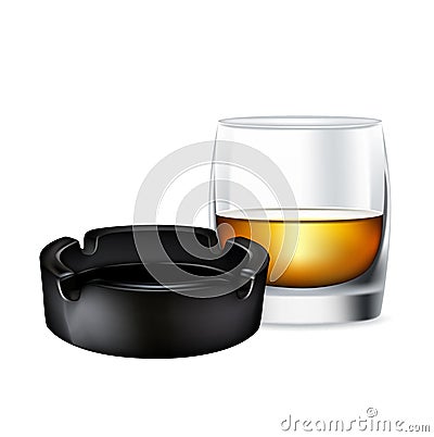 Whiskey glass and ashtray isolated Vector Illustration