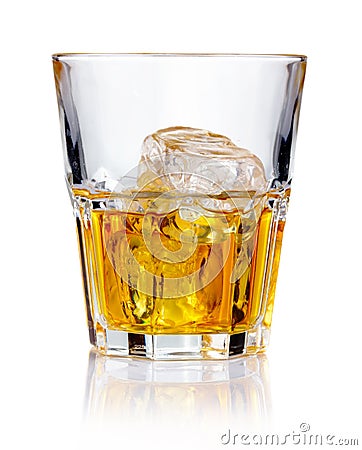 Whiskey glass with ice cubes Stock Photo