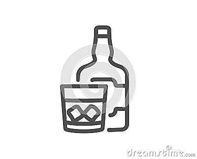 Whiskey glass with ice cubes line icon. Scotch alcohol sign. Vector Illustration