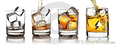 Whiskey in glass with ice set Stock Photo