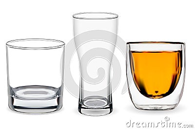 Whiskey glass isolated. Transparent alcohol cup Vector Illustration