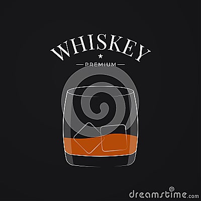 Whiskey glass logo. Bourbon or whisky in glass Stock Photo