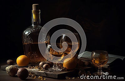 Whiskey glasses drink. Generate AI Stock Photo