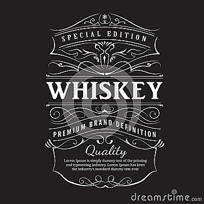 Whiskey label vintage hand drawn ornament typography blackboard Vector Illustration