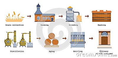 Whiskey Production Cycle Infographics Cartoon Illustration