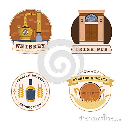 Whiskey Production Flat Compositions Vector Illustration