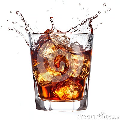 Whiskey, scotch or bourbon glass with ice Cartoon Illustration