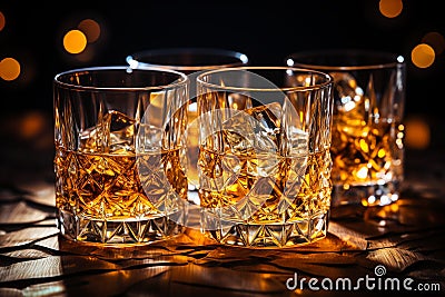 Whiskey, scotch, cognac, brandy, booze ice cube coctail liquor rum drinking high alcohol irish nightclub spirit glass Stock Photo