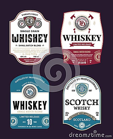 Whiskey and scotch whisky labels Vector Illustration