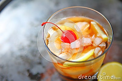 Whiskey sour cocktail on tray Stock Photo