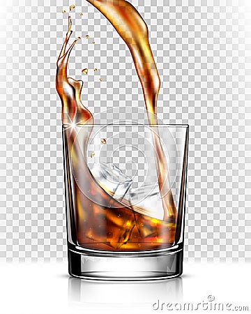 Whiskey splash out of glass Vector Illustration