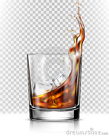 Whiskey splash out of glass Vector Illustration